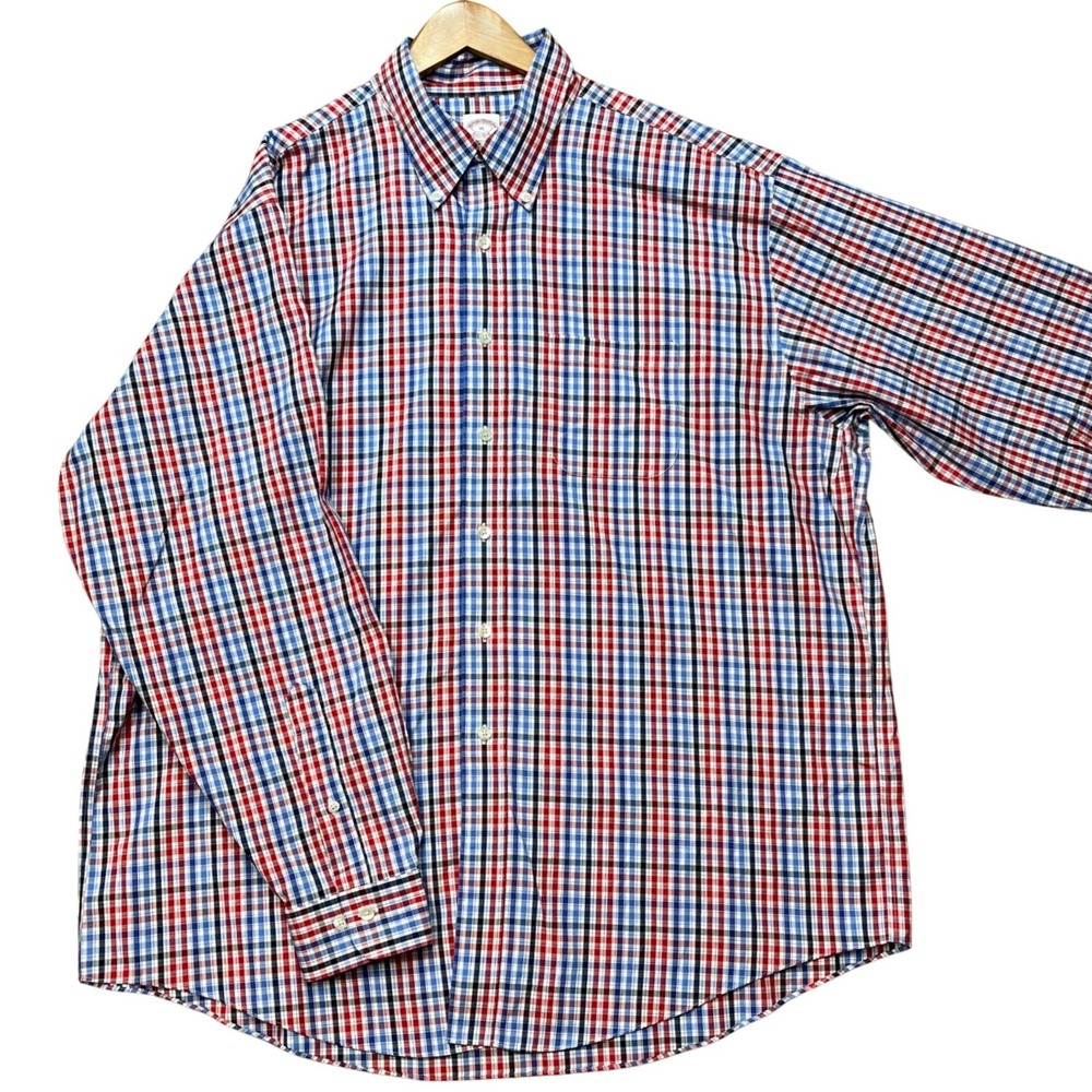 Brooks Brothers Button Down Shirt Mens XL Red Blue White Plaid Long Sleeve EUC